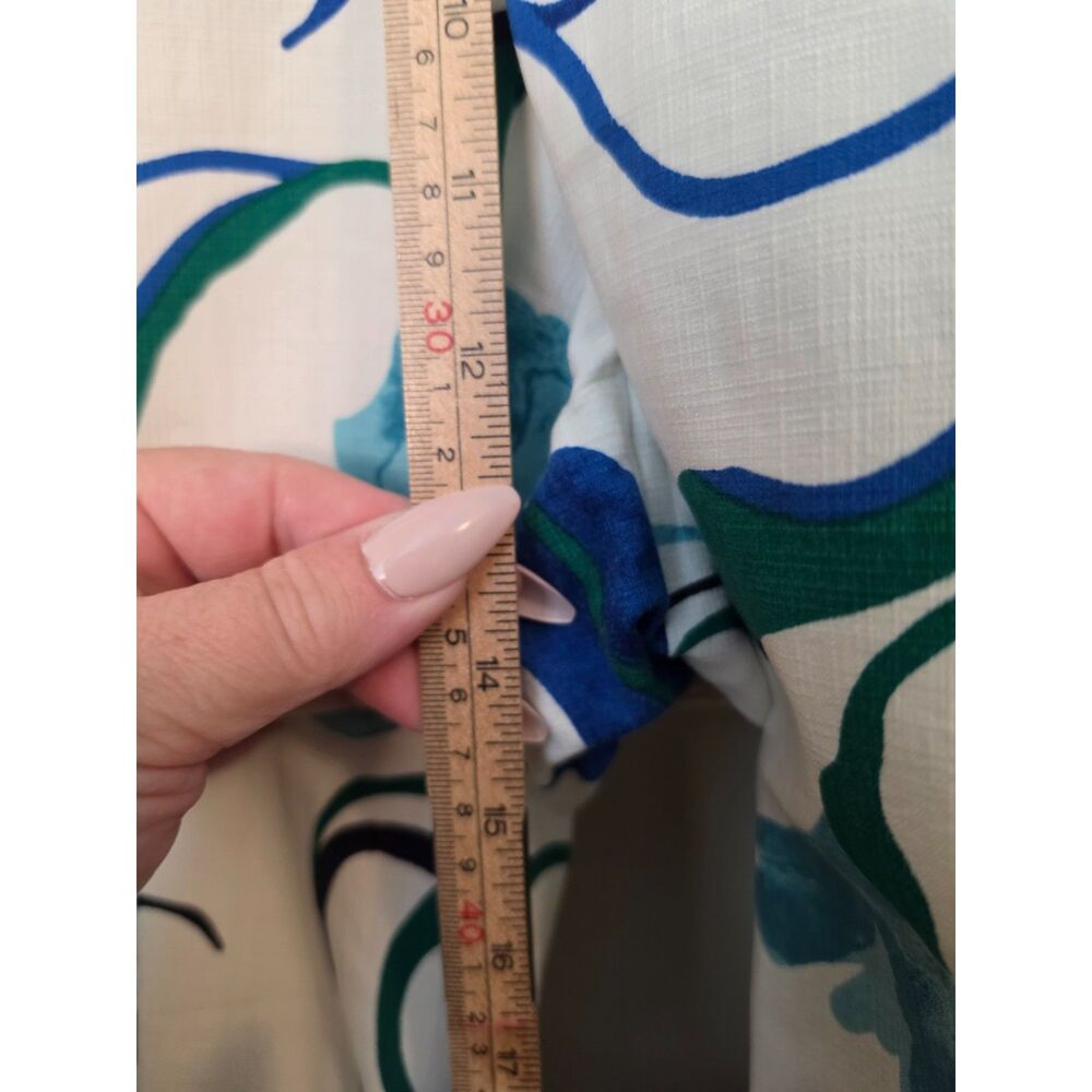 Chico's Linen Blend Crop Pants Size 2 Large Blue Green Floral Botanical - Picture 8 of 9